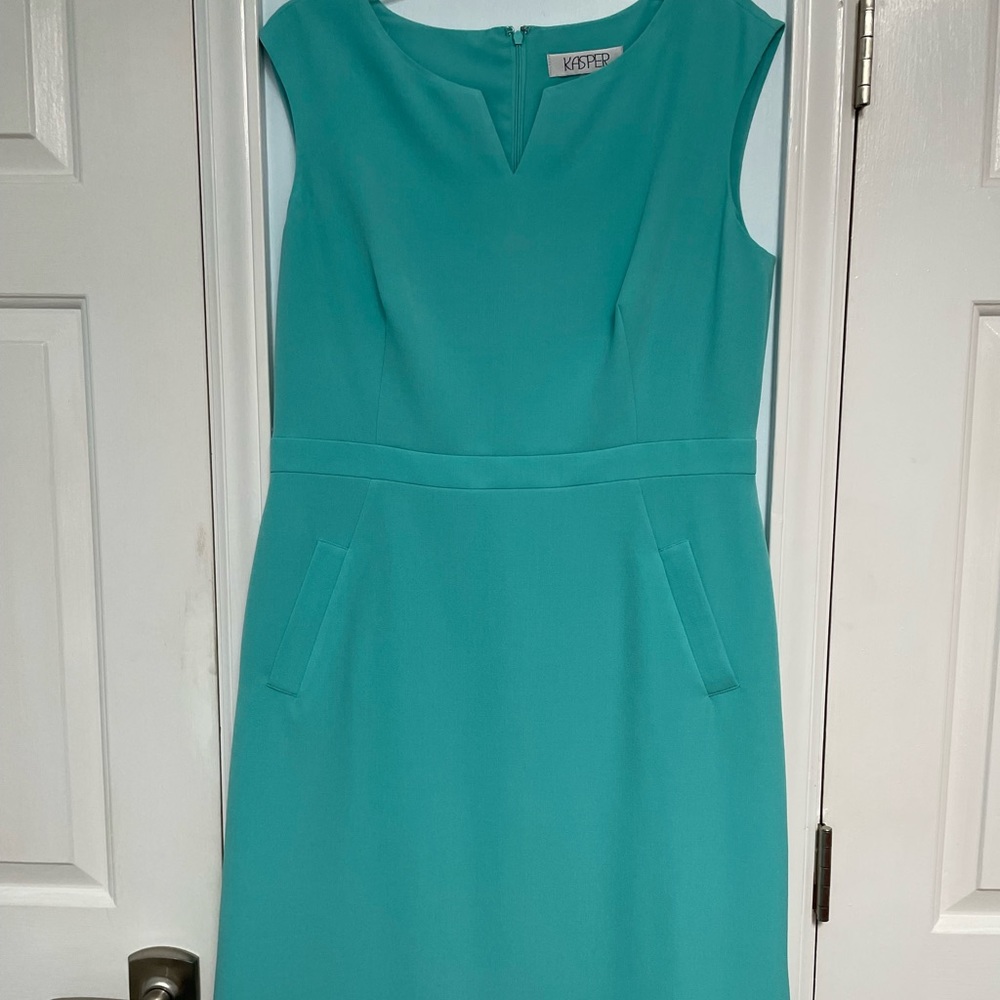 Kasper turquoise shift dress with POCKETS!!!!